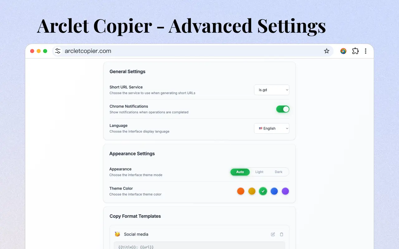 Rich Settings Options - Arclet Copier Extension